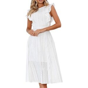 Ecote White Ruffled Tiered Midi Dress